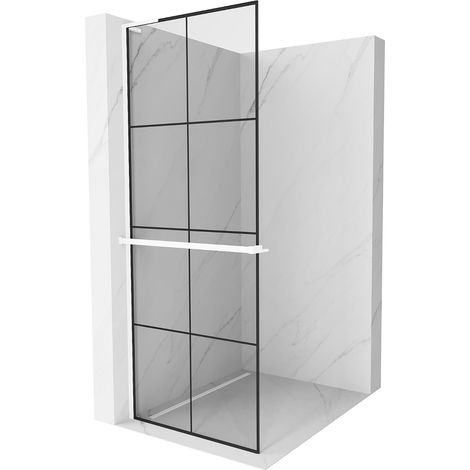 Mexen Kioto+ L Duschwand mit Walk-in Ablage 90 x 200 cm, schwarzes Muster, weiß - 800-090-123-20-77