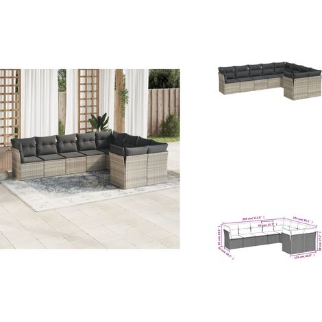 The Living Store 9-tlg. Garten-Sofagarnitur mit Kissen Hellgrau Poly Rattan - Gartensessel (1/3)