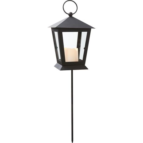 Star Trading Lanterne Serene, lumière funéraire, métal, noir, LED, minuterie, jaune, extérieur, 40 cm