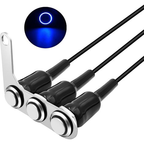 Universel 3pièces Verrouillage en Acier Inoxydable Bleu LED Moto Interrupteur on-Off Guidon Support Réglable Etanche Boutons de Commutation 5A/12V (1/5)