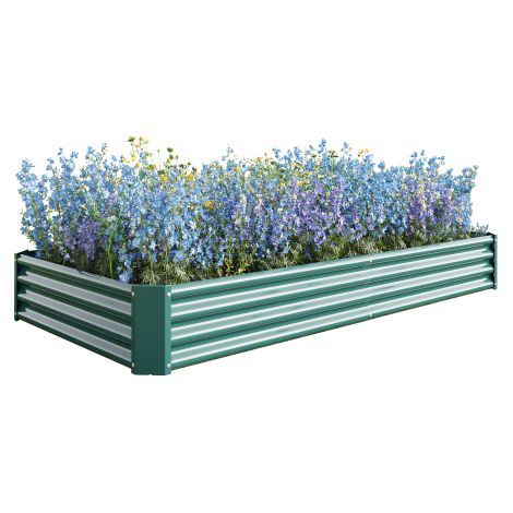 Carré Potager Surélevé Métal Galvanisé 180x90x30 cm, Bac de Jardin Anti-Rouille en Acier Ondulé, Vert (1/5)