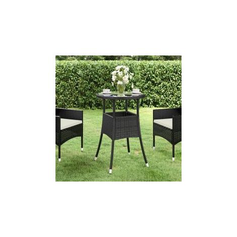 Table de jardin Ø60x75 Verre trempé-résine tressée Noir (1/5)