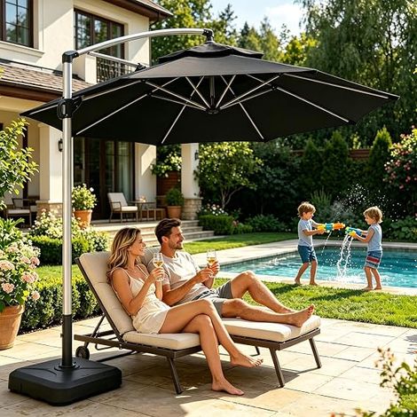 Housse de rechange pour parasol Tissu pour housse extérieure, parasol de rechange imperméable - Pour jardin, patio, plage, piscine, terrasse, noir (1/5)