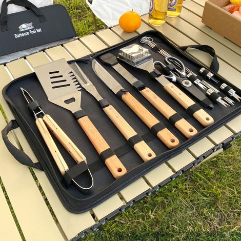 Outdoor Camping Barbecue Outil Combinaison Accessoires Barbecue Sac En Acier Inoxydable Grill Set, 18 pièces (1/5)