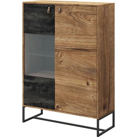 CAROLINE - Commode 2 portes en bois 90cm - Brun foncé