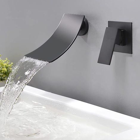Mitigeur Lavabo Mural Noir Cascade Bec Extra-large Q (1/3)