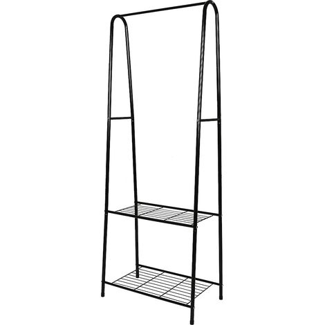 WYCTIN®Perchero de Pie para Colgar Ropas Zapatero con 2 Estantes Marco de Acero Negro 59.5 x 36.5 x 160cm (1/5)