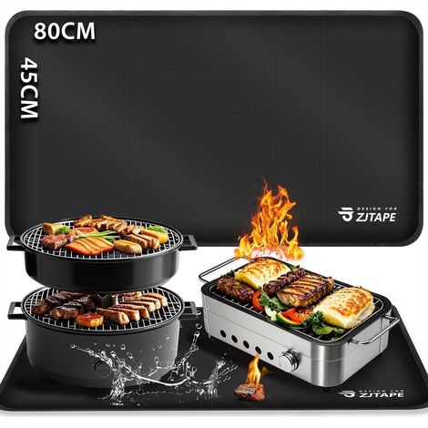 Tapis de barbecue ignifuge - 80 x 45 cm - Tapis de protection contre la chaleur pliable - Protection du sol - Tapis de barbecue en fibre de verre et silicone - Résistant à l'eau - Pour barbecue, sol (1/5)
