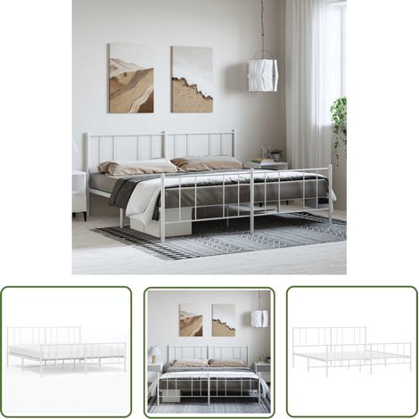 The Living Store Bettgestell mit Kopf- und Fußteil Metall Weiß 193x203 cm - Metallbettfassungen - Doppelbettgestell - Weißer Schlafraum - Bettrahmen - Boxspringrahmen (1/5)
