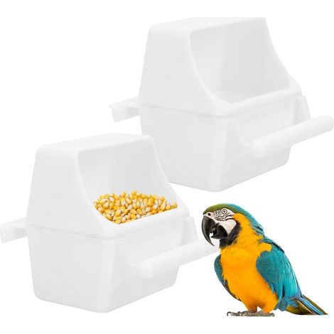 Lot de 2 mangeoires pour oiseaux, mangeoire pour oiseaux, mangeoire/table intérieur extérieur pour oiseau, pour perruche canari perroquet perruche (blanc)