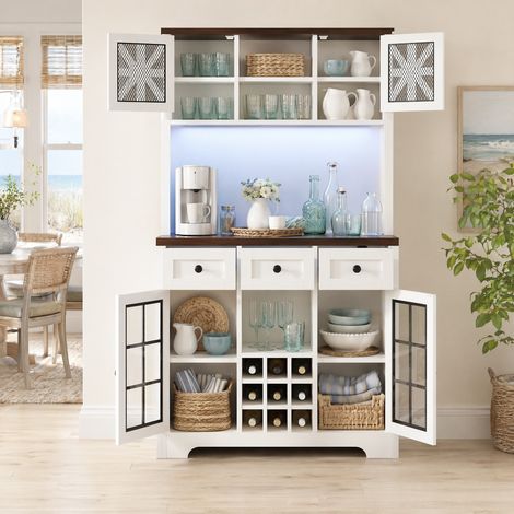 Mueble de cocina alto 120x40x180 cm con LED, botellero, blanco HAVRYA (1/5)