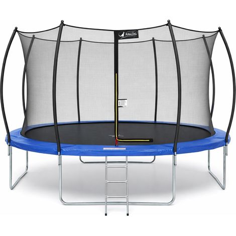 Trampoline rond 430 cm avec filet de sécurité et échelle – Structure en acier galvanisé – Accès sécurisé par zip – Usage extérieur enfants – Kangui