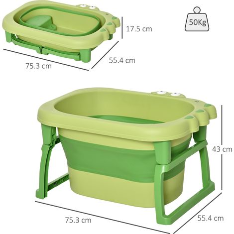 Baignoire bébé pliable (pour les enfants de 0 à 6 ans, en plastique antidérapant, verte, 75,3 x 55,4 x 43 cm) (1/5)