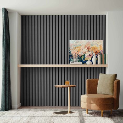 2 pezzi Pannelli decorativi fonoassorbenti L120xL60cm SP21mm in legno MDF，Colore di Rovere grigio scuro assorbimento acustico