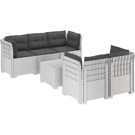 Salon de Jardin 5 Places avec Table Basse Canapé Modulable PP Aspect Rotin Blanc et Anthracite - PANGIVO (1/5)