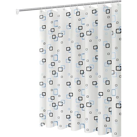 Basetbl – Tenda da doccia antimuffa 200 x 180 cm – Materiale EVA impermeabile – Resistente all'umidità e antibatterica – Design a quadri blu (1/4)