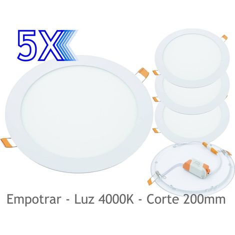 Jandei - 5x Downlight LED 18W Redondo Plano De Empotrar Luz Blanca Neutra 4200K Aluminio Aro Blanco