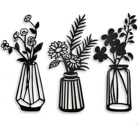 3-teilige Metall-Blumen-Wanddekoration, Metallvase, Blumen-Wandskulptur, schwarze Metall-Wanddekoration für Wohnzimmer, Badezimmer, Schlafzimmer, schwarze Wandkunst für die Küche (1/5)