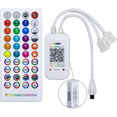Contrôleur de musique RGB Intelligent de Led Ruban + Télécommande à infrarouge(IR) 40 touches sans fil pour Ruban Multicolore, Compatible avec Android, IOS travaillé par Alexa, Google Home (1/5)