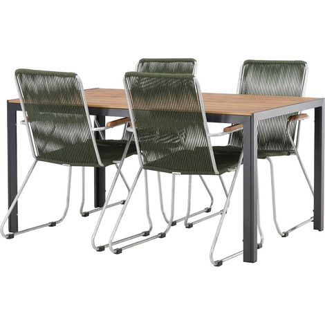 Break set de jardin table 90x150cm naturel, 4 chaises Bois vert. (1/5)