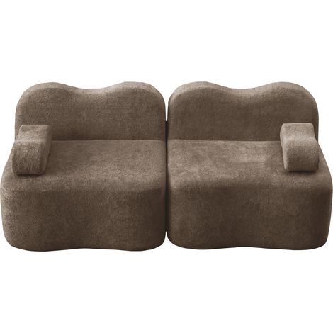 Sofá modular biplaza sin estructura de terciopelo marrón, asiento profundo, sin montaje (1/5)