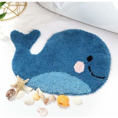 Tapis de salle de bain bleu - Tapis antidérapant en forme de baleine, tapis de sol absorbant en microfibre lavable.- (1/4)