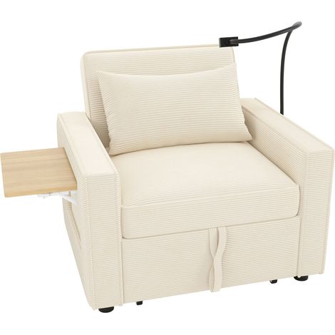 Divano letto singolo pieghevole in ciniglia beige con USB e supporto per telefono HOMVRA (1/5)
