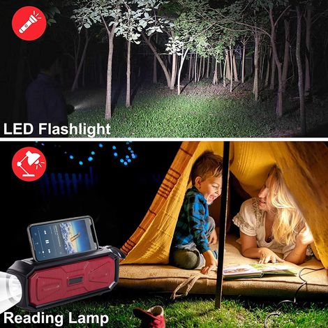 Radio solaire portable d'urgence, radio AM/FM rechargeable avec lampe torche LED et emplacement pour carte mémoire, idéale pour la randonnée, le camping et les situations d'urgence en extérieur. (1/5)