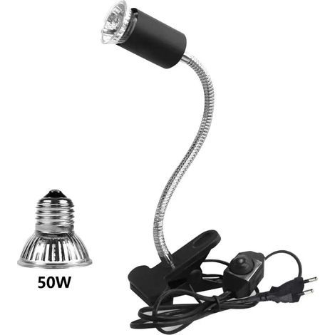 1 Ampoules UVA UVB 50W,Lampe Reptiles Lampe Tortue Terrestre Chauffante avec Base Longue 360°Rotation pour Reptiles et Amphibiens[Classe énergétique A +] (1/2)