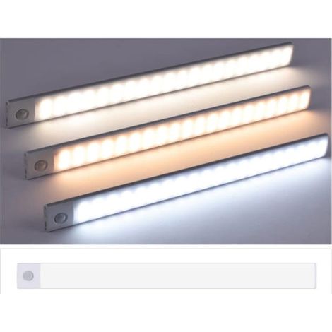 Lampe LED à capteur intelligent ultra-mince, magnétique, lumière tricolore, luminosité réglable, rechargeable, argent, 40 cm (1/5)