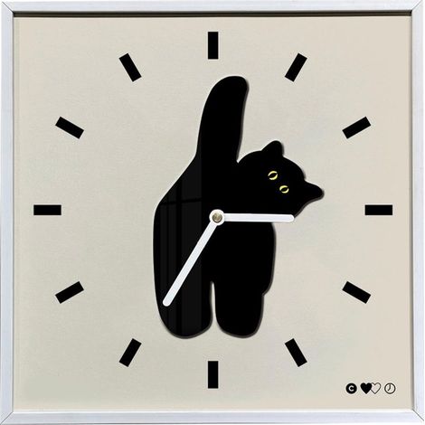 Horloge murale innovante de style nordique, motif de chat mignon, silencieuse, empêche le tic-tac, salon pour cuisine, chambre à coucher, 30 x 30 cm. (1/5)