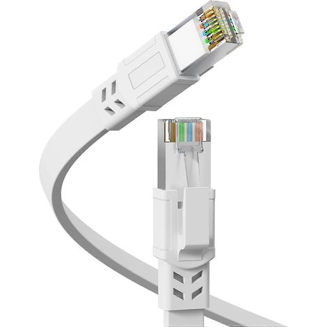 Câble Cat8 1 m, 40 Gbit/s, 2 000 MHz, RJ45, blanc, résistant aux UV et au vent. (1/5)