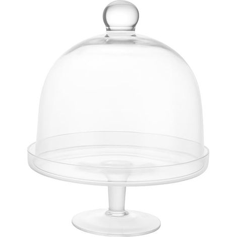 Gâteau en Verre avec Assiette et Cloche en Verre soufflé à la Main en Transparent 30 x 30 x 30 cm