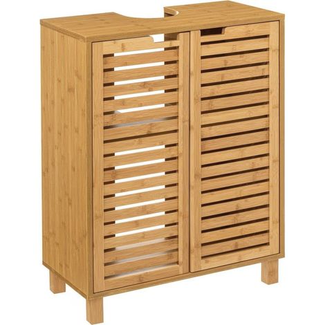 Meuble Bas sous lavabo Bambou, MEEJEE Meuble Salle de Bain 60cm (1/5)