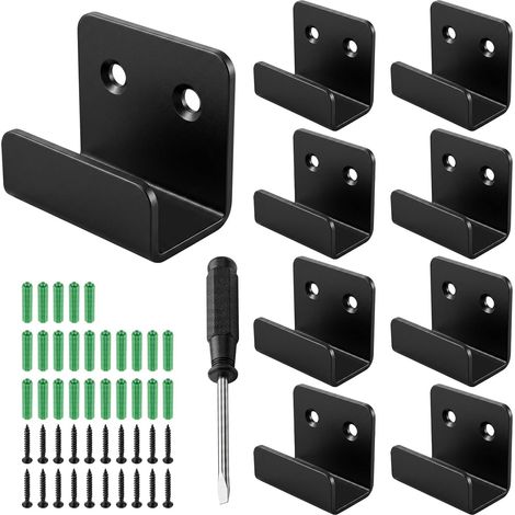 8 Pcs Equerre en U, Crochet Mural, Equerre en U Inox, Crochets Muraux Métalliques Fixation en U pour Afficher Carreaux de Céramique Cadres Photo Miroir Garage15 mm, Noir (1/5)
