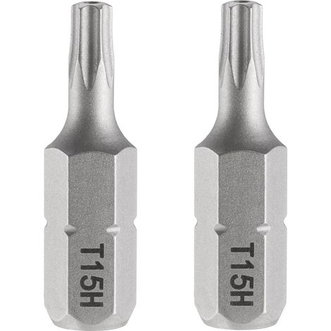 2pcs T15H Embout de Tournevis Torx 1/4" Tige Hexagonale 25mm/1" Longueur Magnétique Tête Étoile à 6 Pans Acier S2 Embout de Tournevis avec Trou (1/5)
