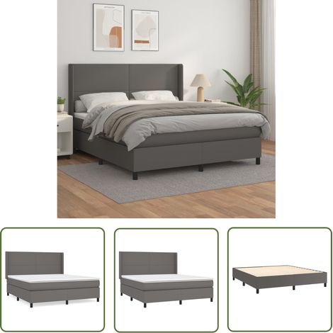 The Living Store Boxspringbett mit Matratze Grau 160x200 cm Kunstleder - Boxspringbett - Betten - Doppelbett - Kunstlederbett - Graues Bett (1/5)