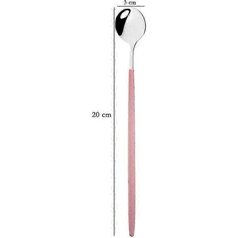 Ensemble de 4 cuillères à thé, à dessert et à glace en acier inoxydable à long manche (20 cm), colorées, rose et argent. (1/5)