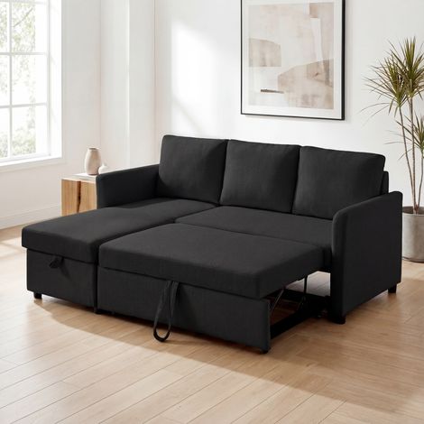 Canapé Lit 3 Places 192 cm, Canapé d'Angle Convertible avec Méridienne Réversible, Coffre de Rangement Intégré, Tissu Gris Anthracite (1/5)