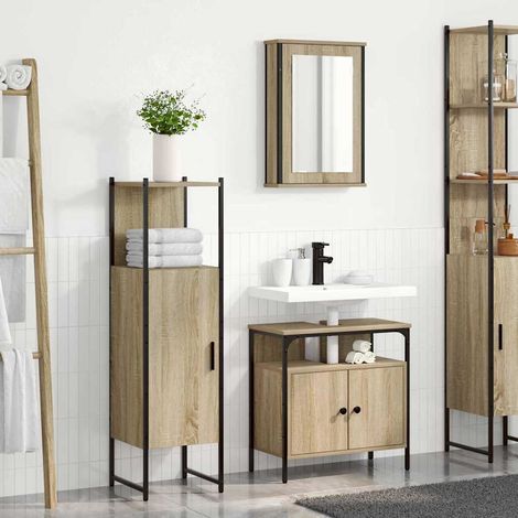 Badezimmermöbel-Set mit Regal mit Tür 3 pcs Braun Holzwerkstoff