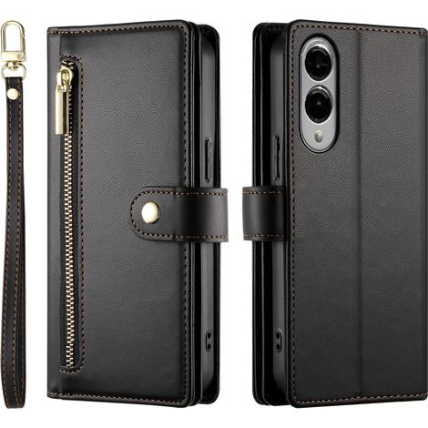 Funda tipo cartera con cremallera para Samsung Galaxy S25 Edge, color negro. (1/5)