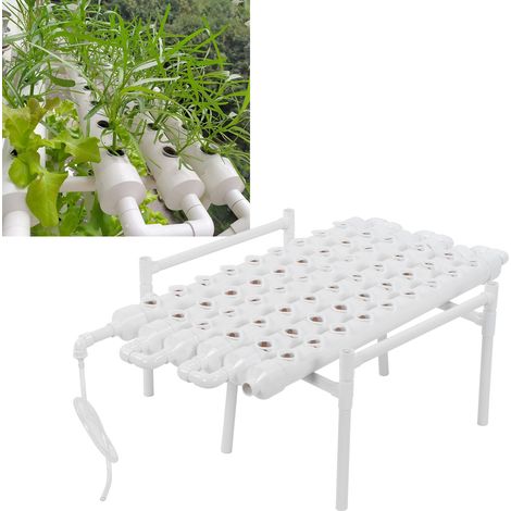 Kit de culture hydroponique à 1 niveau, 54 emplacements pour plantes, tuyaux en PVC, système de culture, prise 100-240 V. (1/5)