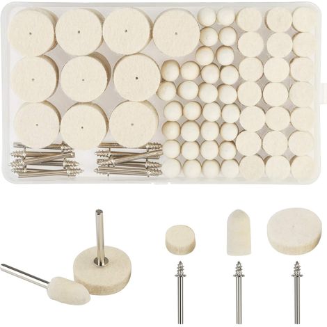 Roue de Polissage en Laine, 123 Pcs Feutre Polissage Abrasif de Roue Outil Rotatif avec Tige Métal pour Accessoires Dremel Outils Rotatifs, Maison (1/5)