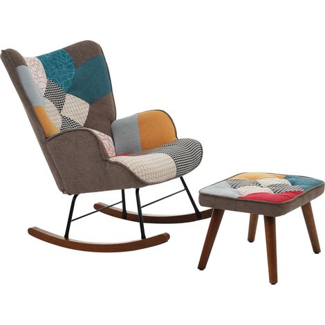 Fauteuil à bascule coloré avec repose-pieds en bois massif et métal (1/5)