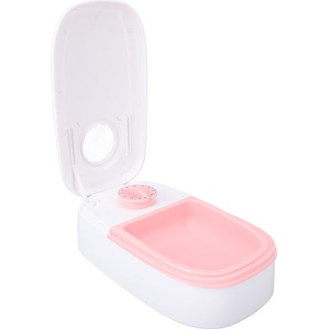 Distributeur automatique de croquettes et d'aliments humides avec minuterie pour chiens et chats (rose). (1/5)
