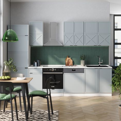 Mueble de cocina Fame-Line, Azul claro-gris-blanco, 300 cm sin encimera, Vicco (1/5)