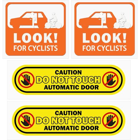 Ensemble de 4 autocollants de sécurité « Attention aux cyclistes » et « Avertissement de porte automatique » pour véhicules, autocollants en vinyle haute visibilité pour vitres de voiture - Étiquett (1/5)