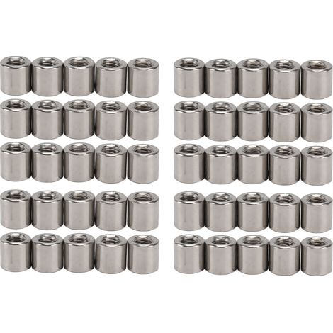 Écrous d'accouplement cylindriques en acier inoxydable 304, 50 pièces, filetage femelle, connecteur rond M6 (1/5)