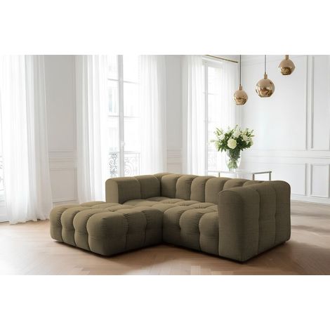Ecksofa Designersofa SOLVIE XS in Stoff Moly Moosgrün Ottomane Links
