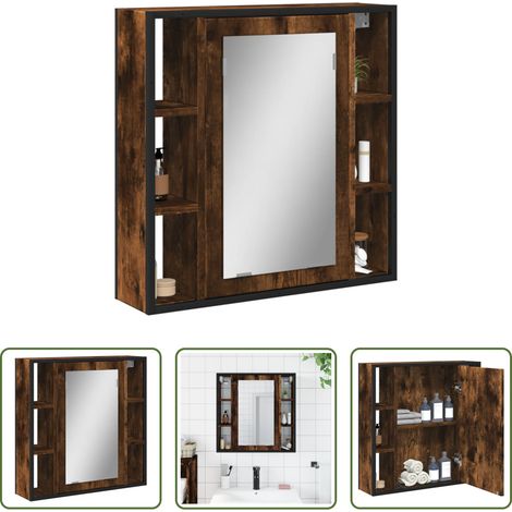 vidaXL Holzwerkstoff - Bad-Spiegelschrank Räuchereiche 60x16x60 cm Holzwerkstoff (1/5)